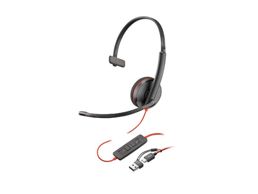 Poly Blackwire 3210 Monaural USB-C Headset +USB-C/A Adapter (8X214AA)