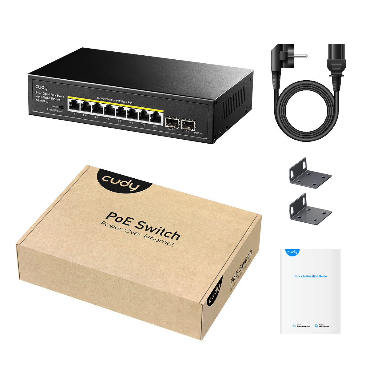 CUDY Switch GS1008PS2 8-Port Gigabit PoE+ Switch with 2 Gigabit SFP slots