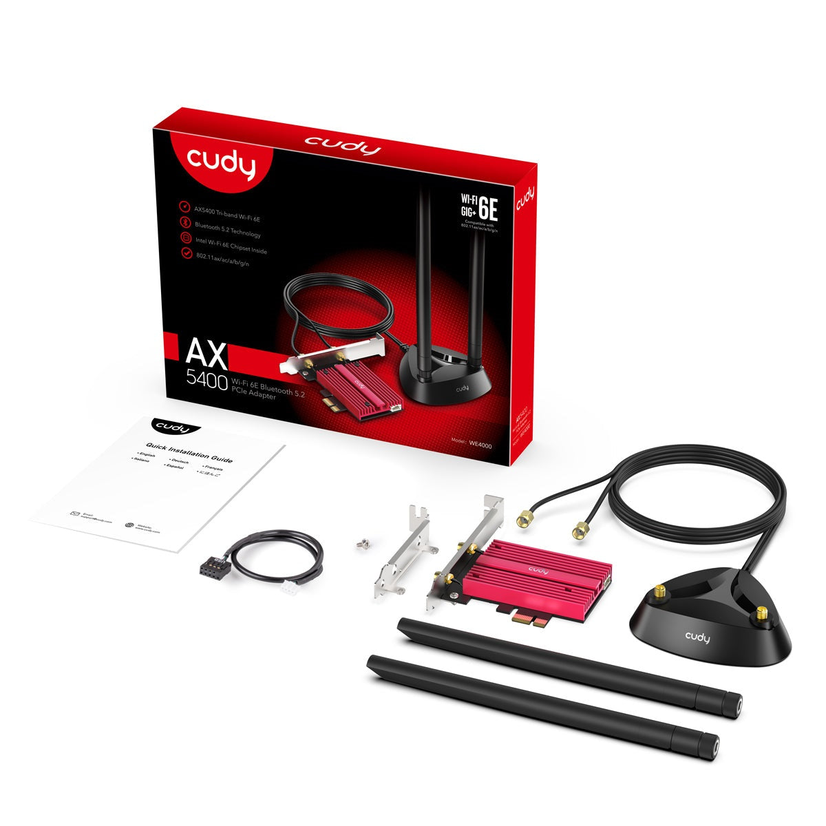 CUDY PCI-E Adapter WE4000 AX5400 Wi-Fi 6E Bluetooth 5.3