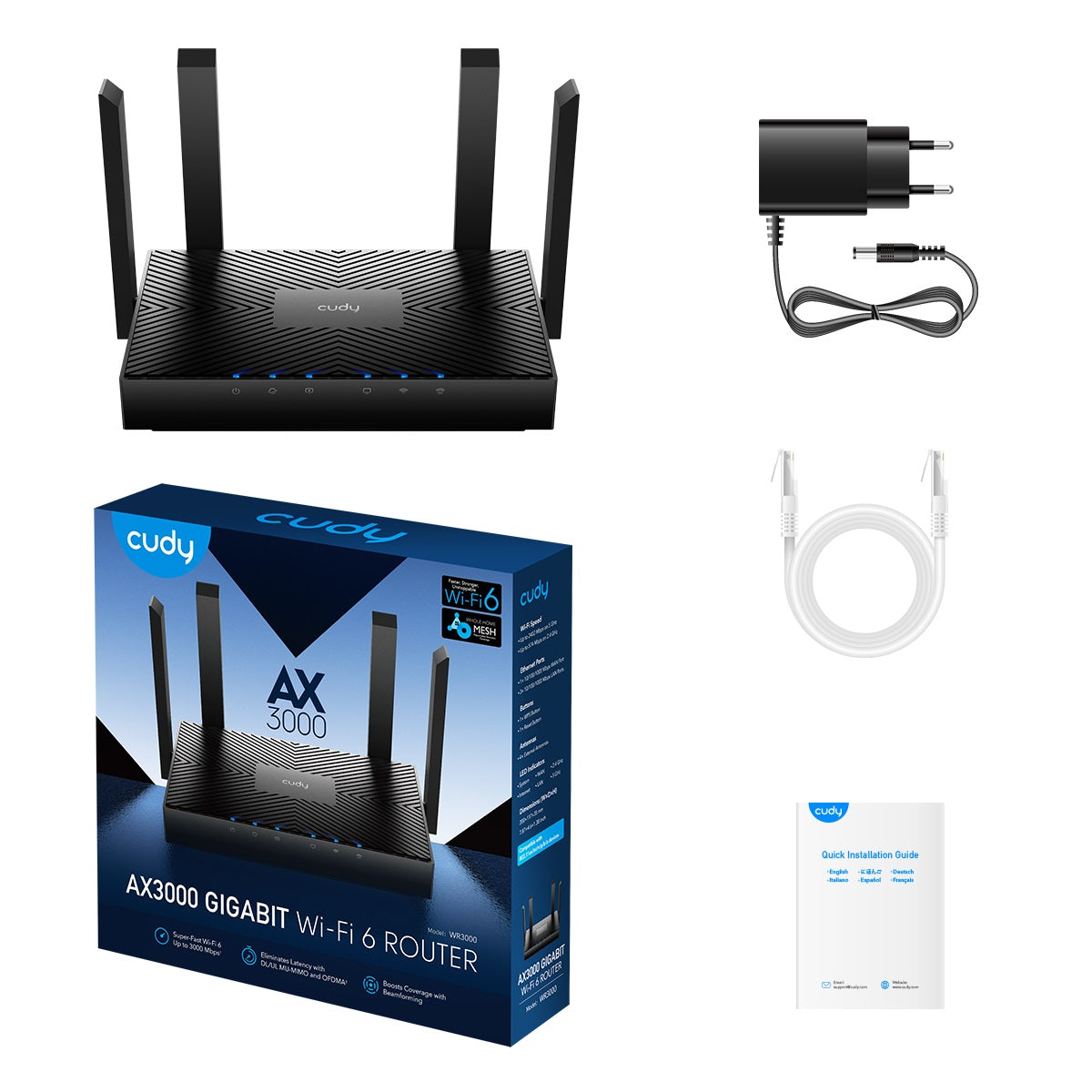 CUDY Router WR3000E Wi-Fi 6 AX3000 3 x Gigabit LAN Mesh