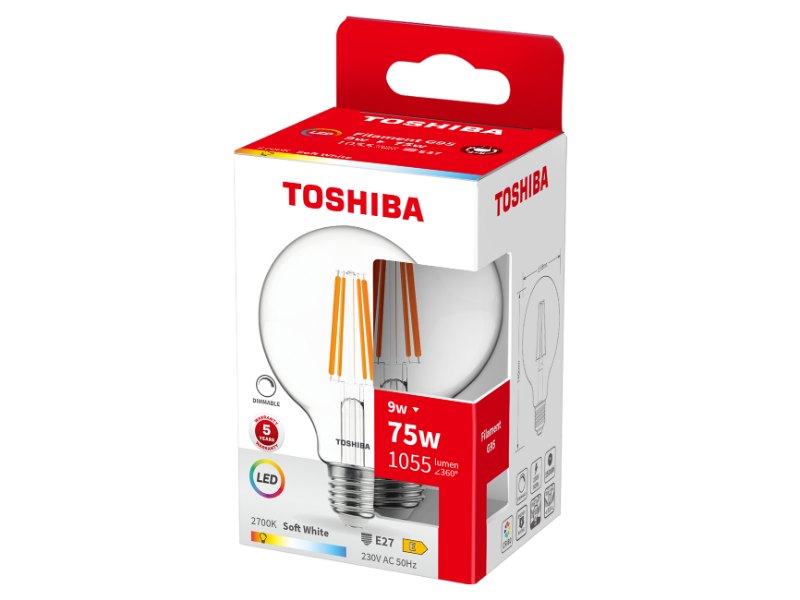TOSHIBA LED FILAMENT G95 E27 9W 2700K DIMMABLE