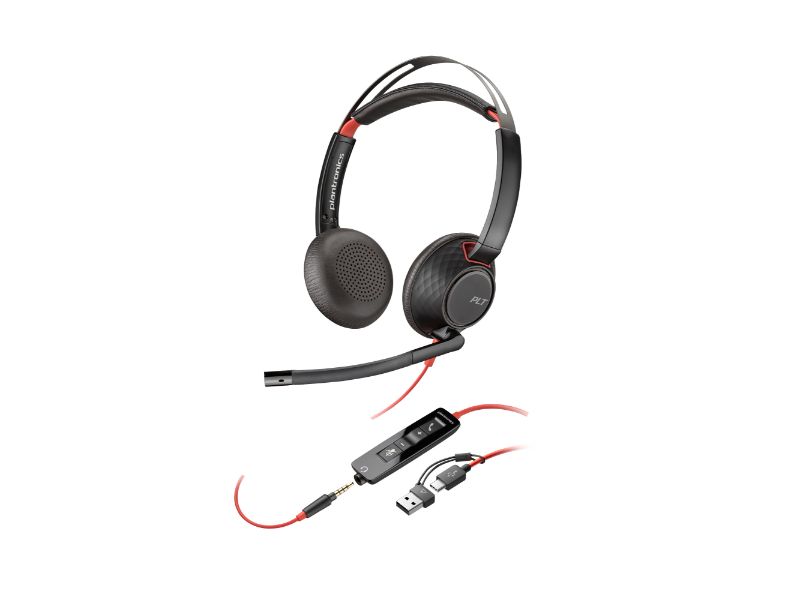 Poly Blackwire 5220 Stereo USB-C Headset +3.5mm Plug +USB-C/A Adapter — 93S88AA