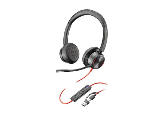 Poly Blackwire 8225 Stereo Microsoft Teams Certified USB-C Headset +USB- C/A Adapter (8X225AA)