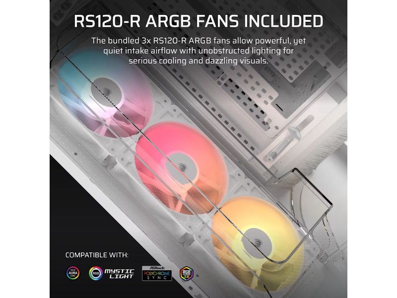 Corsair 5400 Air ARGB / Mid-Tower Case / Tempered Glass / ARGB Fans / White – PN: CC-9011319-WW