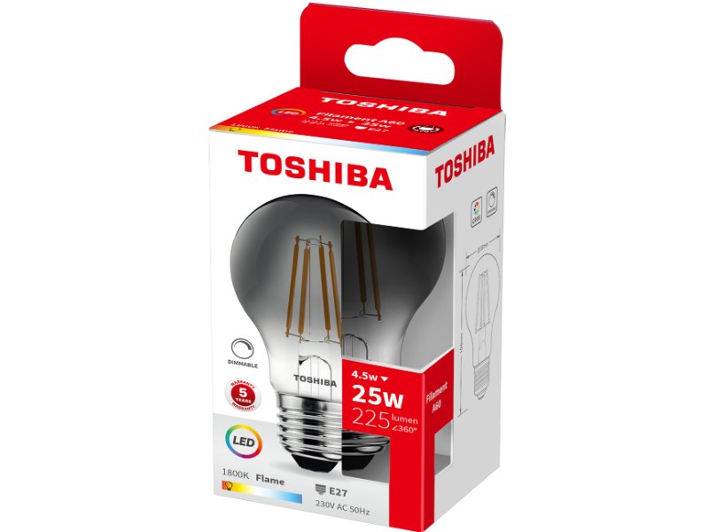 TOSHIBA LED FILAMENT SMOKY A60 E27 4.5W 1800K DIMMABLE