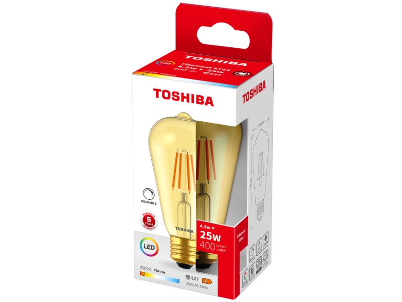 TOSHIBA LED FILAMENT AMBER ST64 E27 4.5W 2200K DIMMABLE