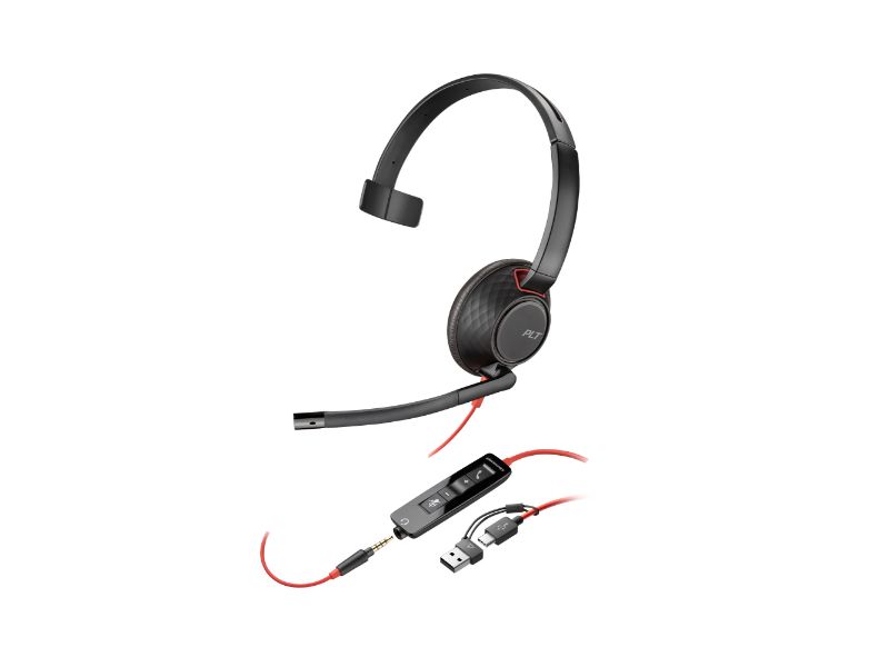 Poly Blackwire 5210 Monaural USB-C Headset +3.5mm Plug +USB-C/A Adapter (8X230AA)