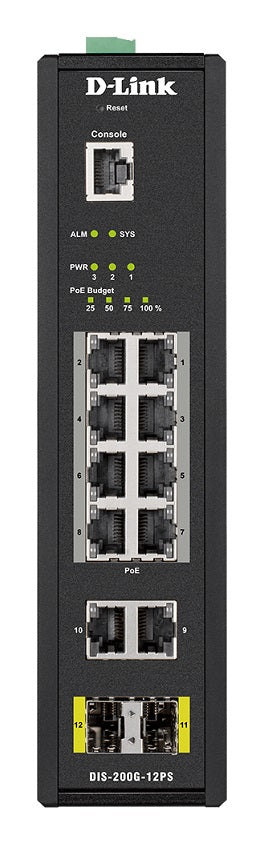 D-LINK DIS-200G-12PS INDUSTRIAL SWITCH  8XGB POE | 2xGB | 2xSFP