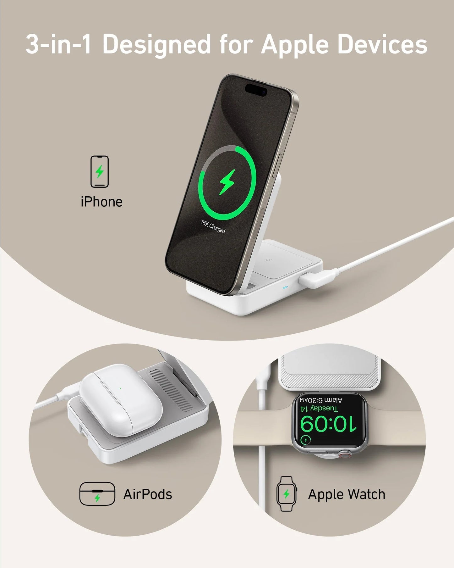 ANKER MAGGO WIRELESS 3 IN 1 CHARGER 15W FOLDABLE