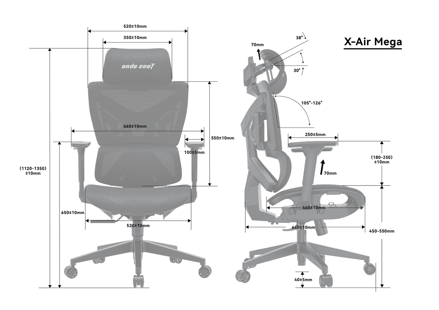 ANDA SEAT Gaming Chair X-AIR MEGA XL GREY