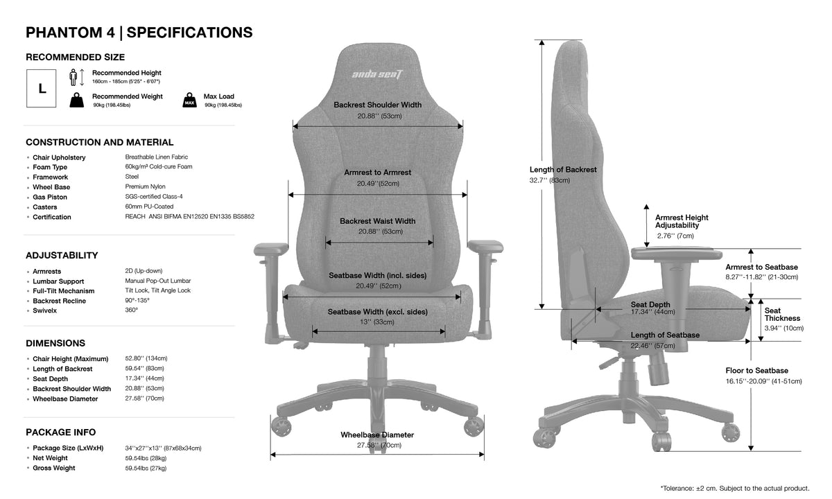 ANDA SEAT GAMING CHAIR PHANTOM-4 BLACK FABRIC