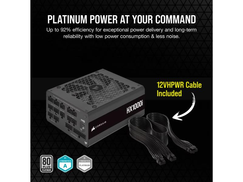 CORSAIR PSU ATX HX1000i Fully Modular 1000 Watt Ultra-Low Noise 80 PLUS Digital Platinum — Black