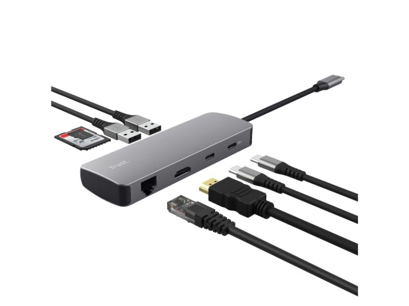 Trust adapter USB-C DALYX 8-IN-1 / 2 C — 2 USB — 1 HDMI — 1 Ether. 1 Reader 25672