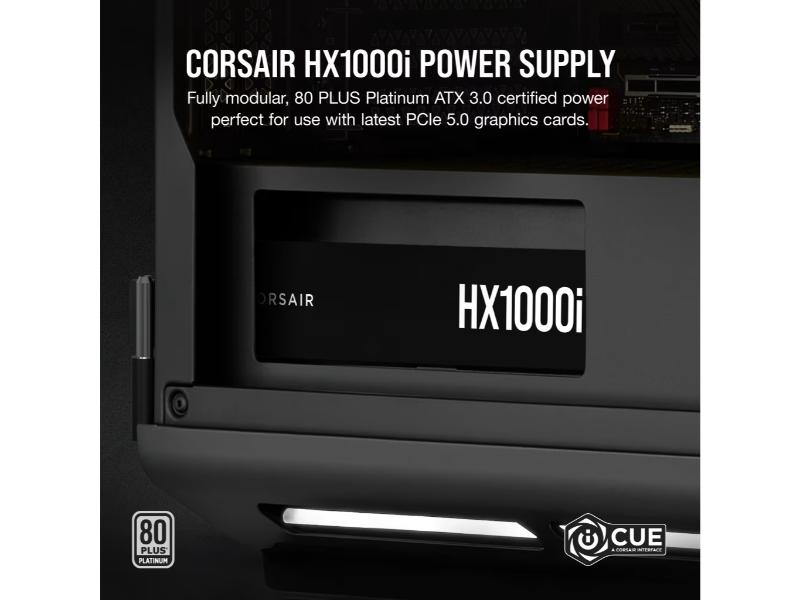 CORSAIR PSU ATX HX1000i Fully Modular 1000 Watt Ultra-Low Noise 80 PLUS Digital Platinum — Black