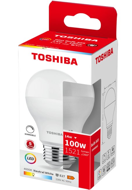 TOSHIBA LED A65 E27 14W 4000K DIMMABLE