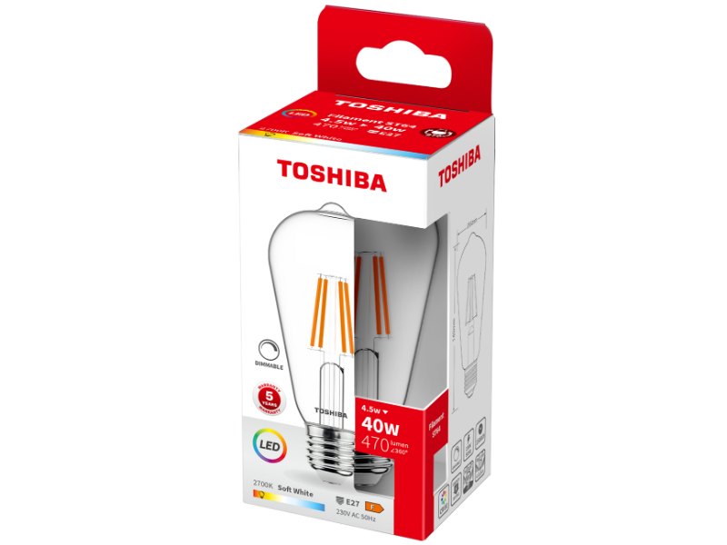 TOSHIBA LED FILAMENT ST64 E27 4.5W 2700K DIMMABLE