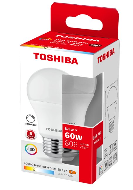 TOSHIBA LED A60 E27 8.5W 4000K DIMMABLE