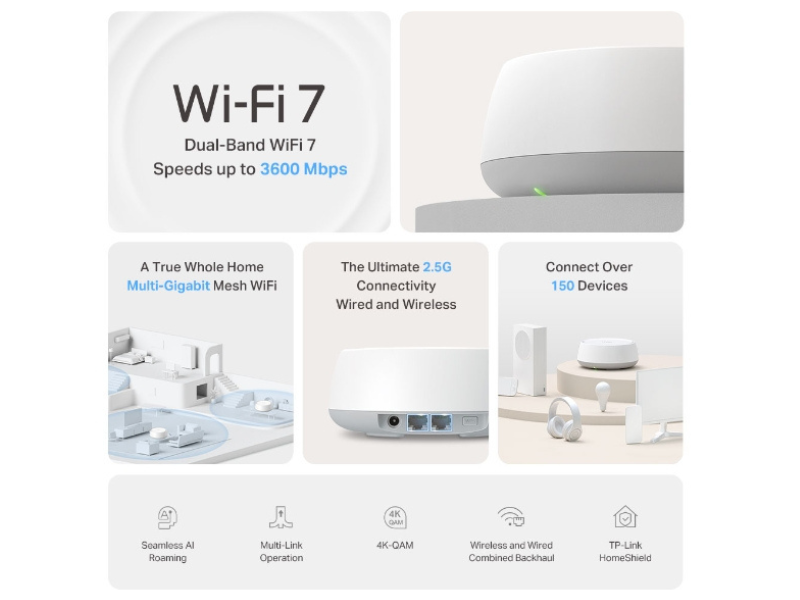 TP-Link BE3600 Whole Home Mesh Wi-Fi 7 System (1 Pack)