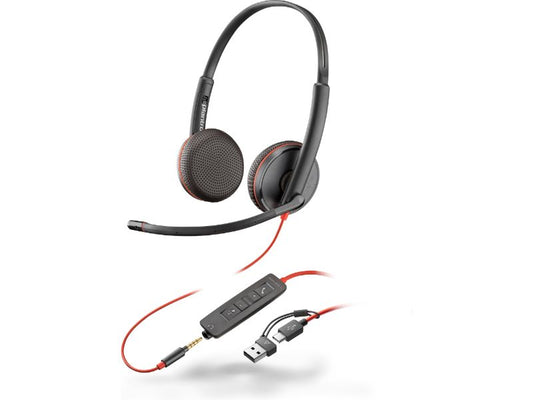 Poly Blackwire 3225 Stereo USB-C Headset +3.5mm Plug +USB-C/A Adapter (8X229AA)