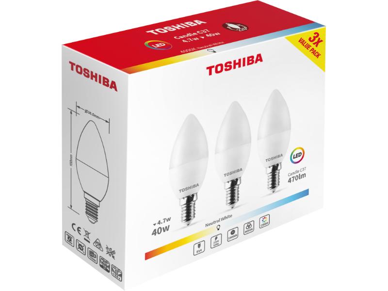 TOSHIBA LED 3PACK C37 E14 4.7W 4000K