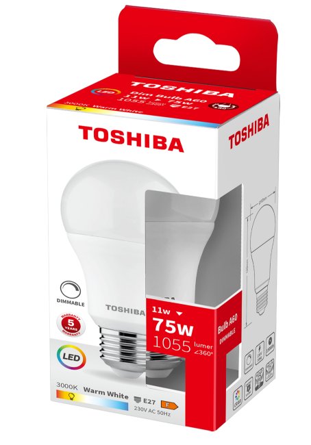 TOSHIBA LED A60 E27 11W 3000K DIMMABLE