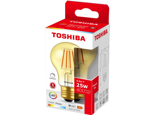 TOSHIBA LED FILAMENT AMBER A60 E27 4.5W 2200K DIMMABLE