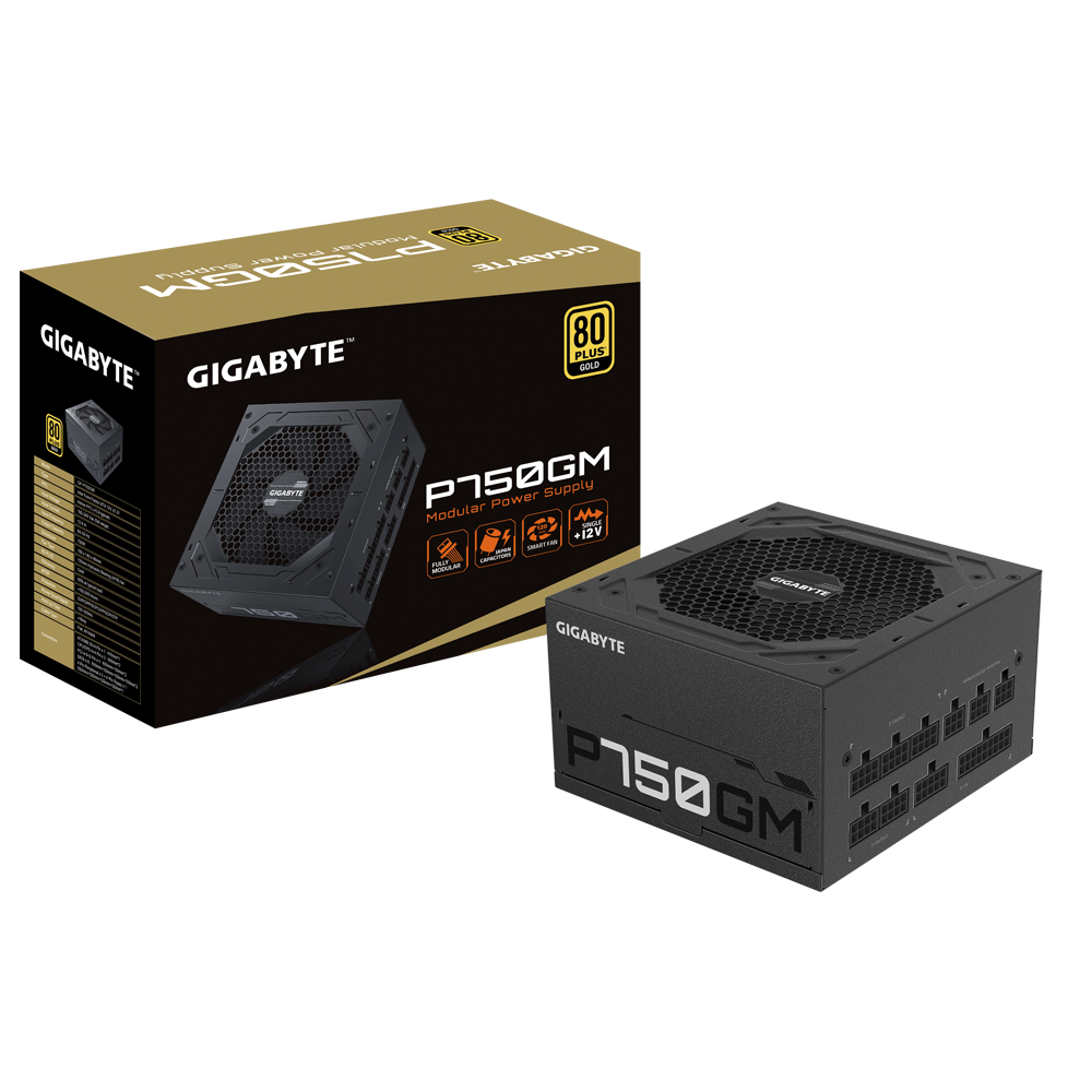 GIGABYTE Power Supply 750W Fully Modular 80+Plus GOLD Main Japanese capacitors